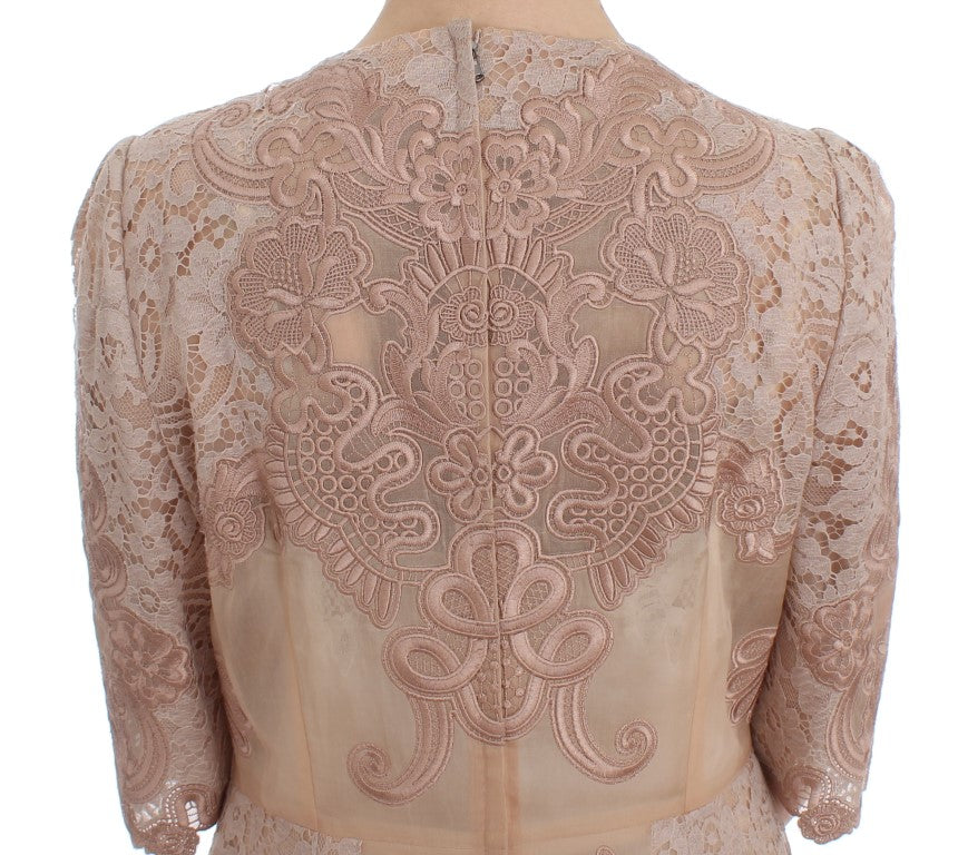 Dolce & Gabbana Elegant Pink Lace Embroidered Shift Dress Dolce & Gabbana