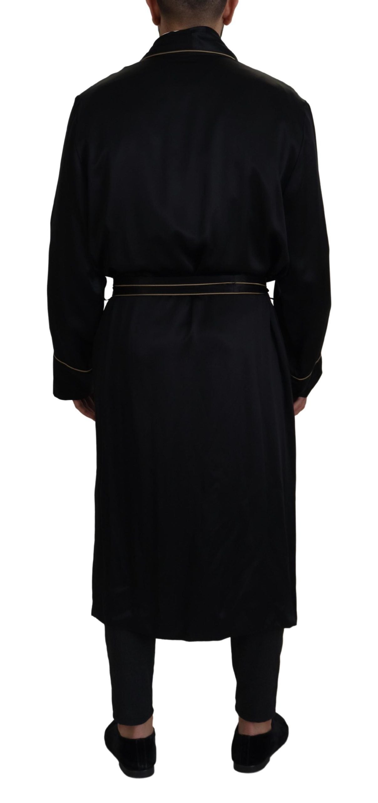 Dolce & Gabbana Elegant Black Silk Long Robe Coat Dolce & Gabbana