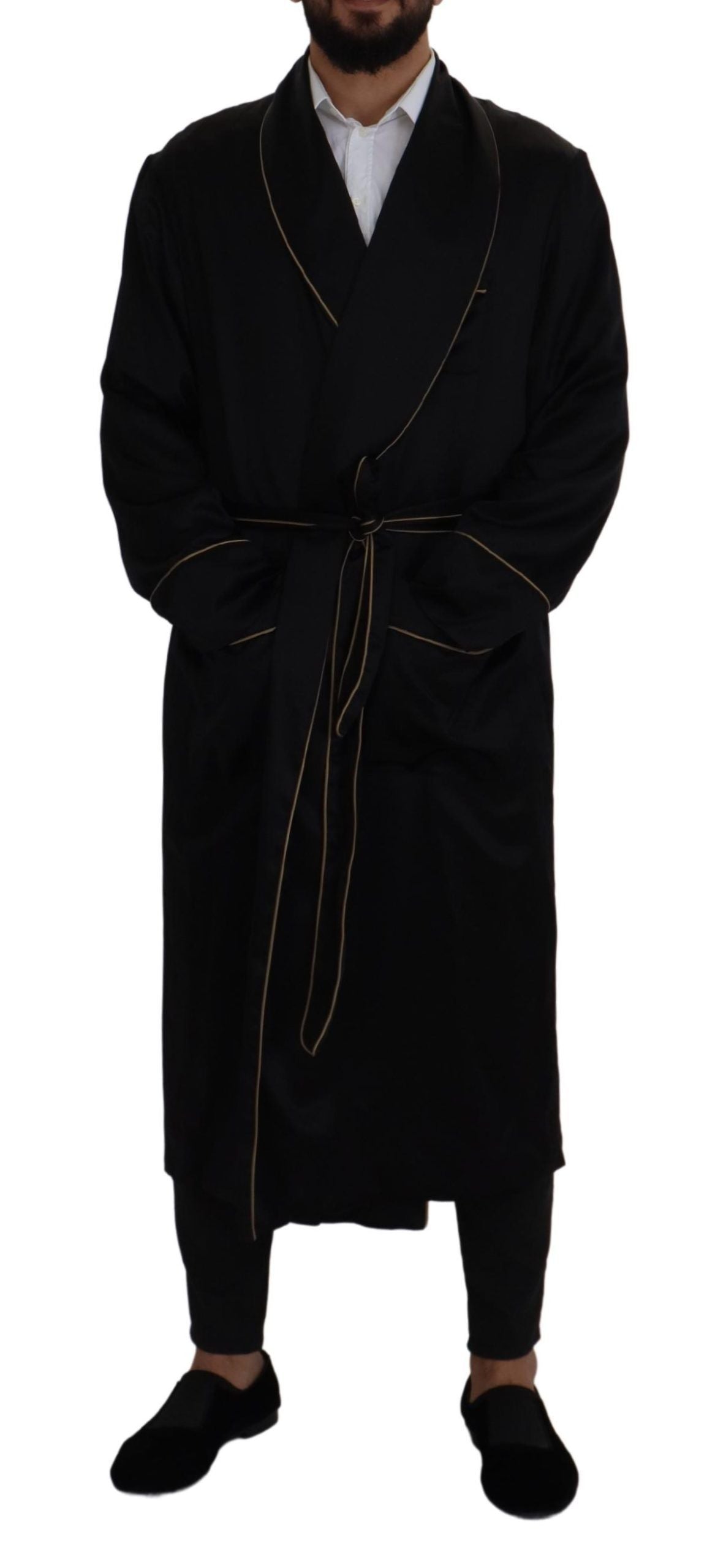 Dolce & Gabbana Elegant Black Silk Long Robe Coat Dolce & Gabbana