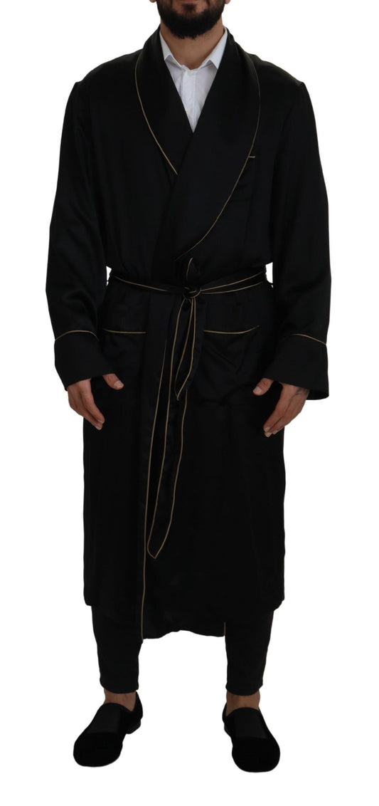 Dolce & Gabbana Elegant Black Silk Long Robe Coat Dolce & Gabbana