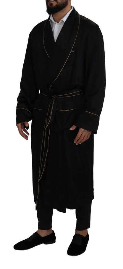 Dolce & Gabbana Elegant Black Silk Long Robe Coat Dolce & Gabbana