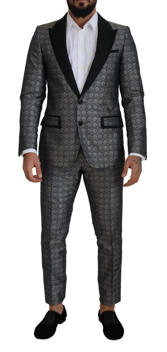 Dolce & Gabbana Elegant Silver Patterned Slim Fit Suit Dolce & Gabbana