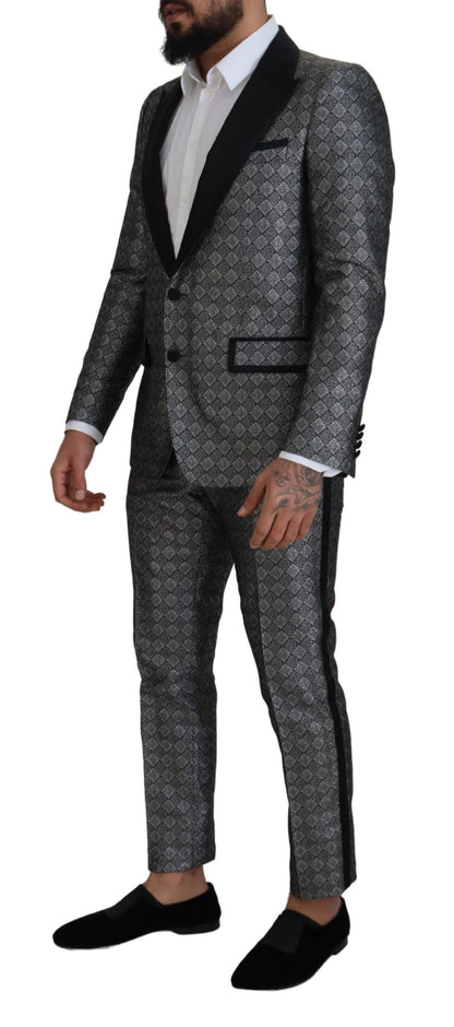 Dolce & Gabbana Elegant Silver Patterned Slim Fit Suit Dolce & Gabbana