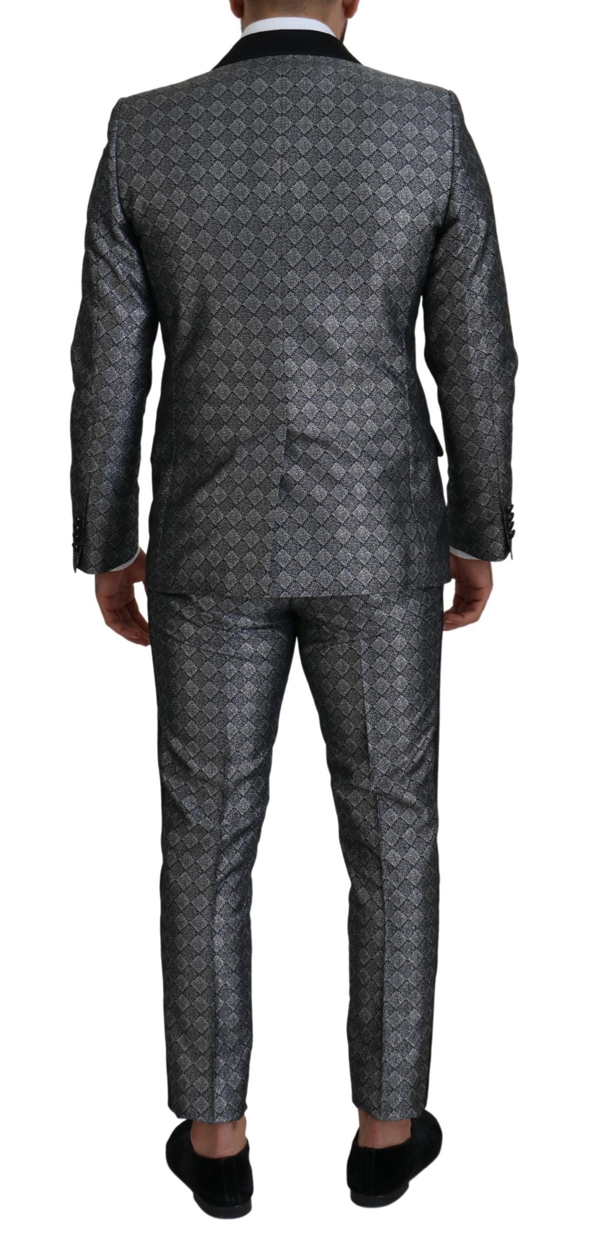 Dolce & Gabbana Elegant Silver Patterned Slim Fit Suit Dolce & Gabbana