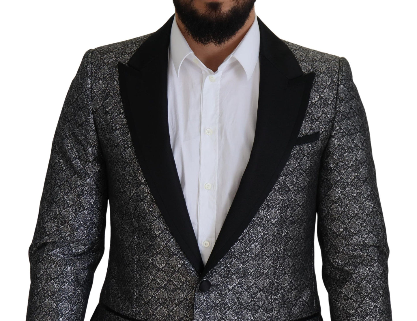 Dolce & Gabbana Elegant Silver Patterned Slim Fit Suit Dolce & Gabbana