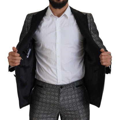 Dolce & Gabbana Elegant Silver Patterned Slim Fit Suit Dolce & Gabbana