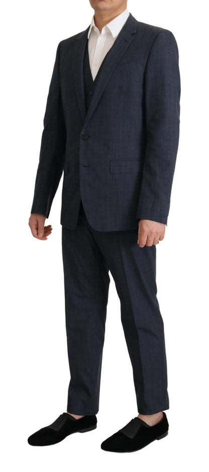 Dolce & Gabbana Elegant Dark Blue Cotton Three Piece Martini Suit Dolce & Gabbana