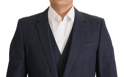 Dolce & Gabbana Elegant Dark Blue Cotton Three Piece Martini Suit Dolce & Gabbana