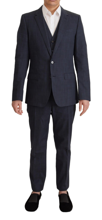 Dolce & Gabbana Elegant Dark Blue Cotton Three Piece Martini Suit Dolce & Gabbana