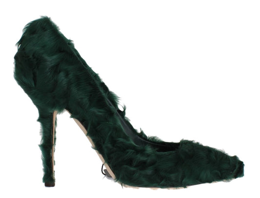 Dolce & Gabbana Elegant Green Xiangao Fur Leather Pumps Dolce & Gabbana