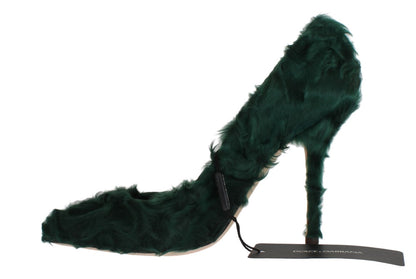 Dolce & Gabbana Elegant Green Xiangao Fur Leather Pumps Dolce & Gabbana