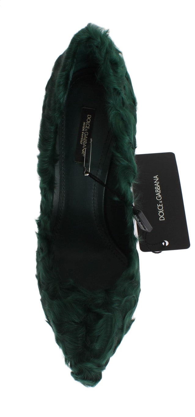 Dolce & Gabbana Elegant Green Xiangao Fur Leather Pumps Dolce & Gabbana