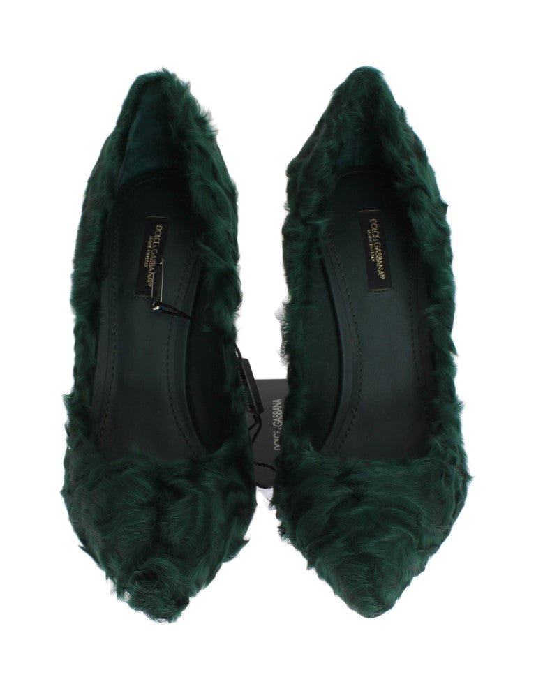 Dolce & Gabbana Elegant Green Xiangao Fur Leather Pumps Dolce & Gabbana