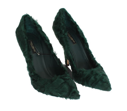 Dolce & Gabbana Elegant Green Xiangao Fur Leather Pumps Dolce & Gabbana