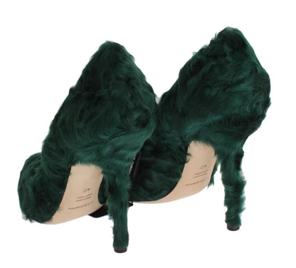 Dolce & Gabbana Elegant Green Xiangao Fur Leather Pumps Dolce & Gabbana