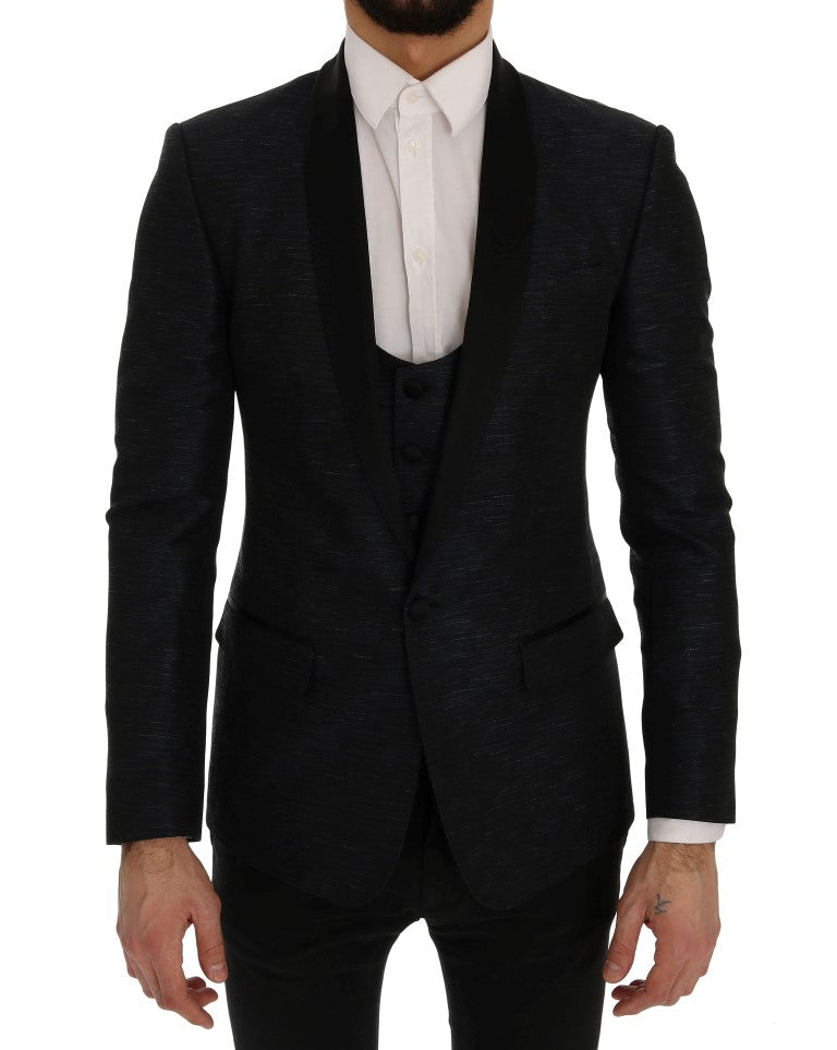 Dolce & Gabbana Elegant Blue & Black Slim Fit Suit Ensemble Dolce & Gabbana