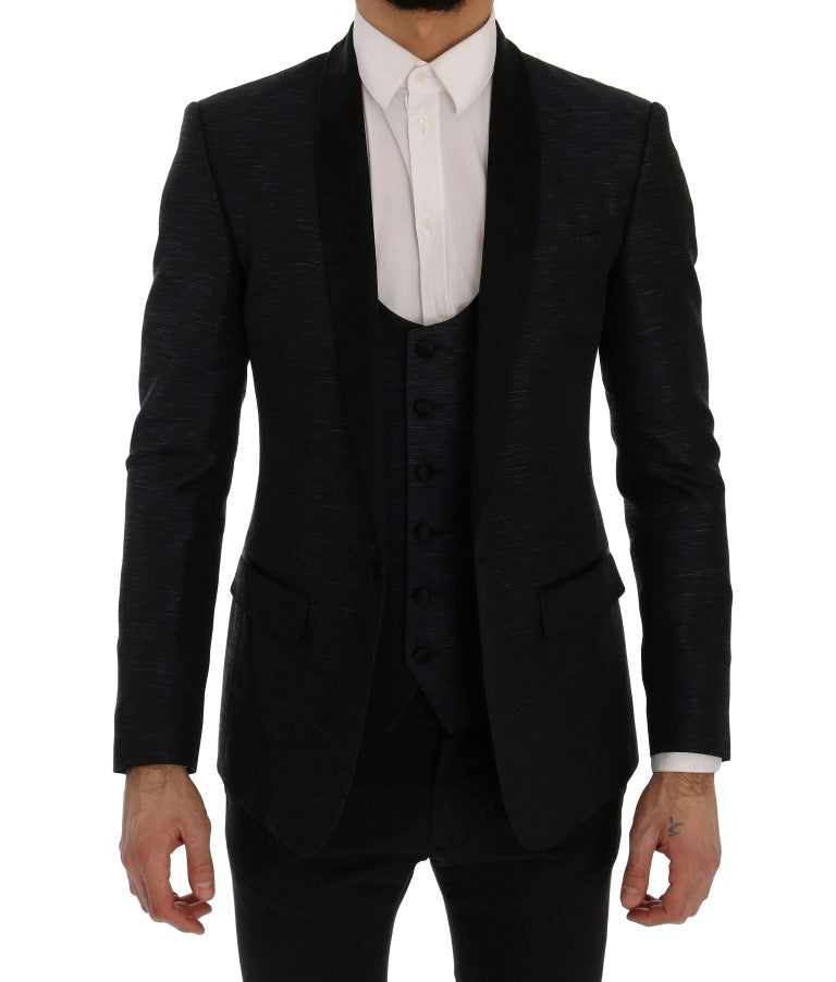 Dolce & Gabbana Elegant Blue & Black Slim Fit Suit Ensemble Dolce & Gabbana