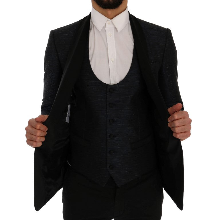 Dolce & Gabbana Elegant Blue & Black Slim Fit Suit Ensemble Dolce & Gabbana