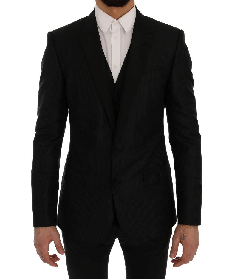 Dolce & Gabbana Elegant Black and Blue Silk Blend Blazer Set Dolce & Gabbana