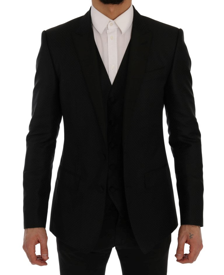 Dolce & Gabbana Elegant Black and Blue Silk Blend Blazer Set Dolce & Gabbana