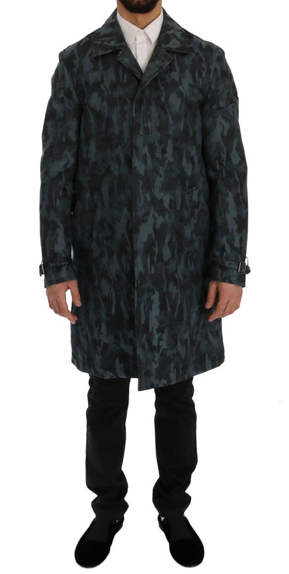 Dolce & Gabbana Blue Camouflage Trench Coat Elegance Dolce & Gabbana