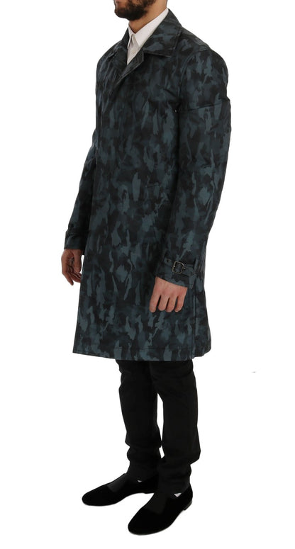 Dolce & Gabbana Blue Camouflage Trench Coat Elegance Dolce & Gabbana