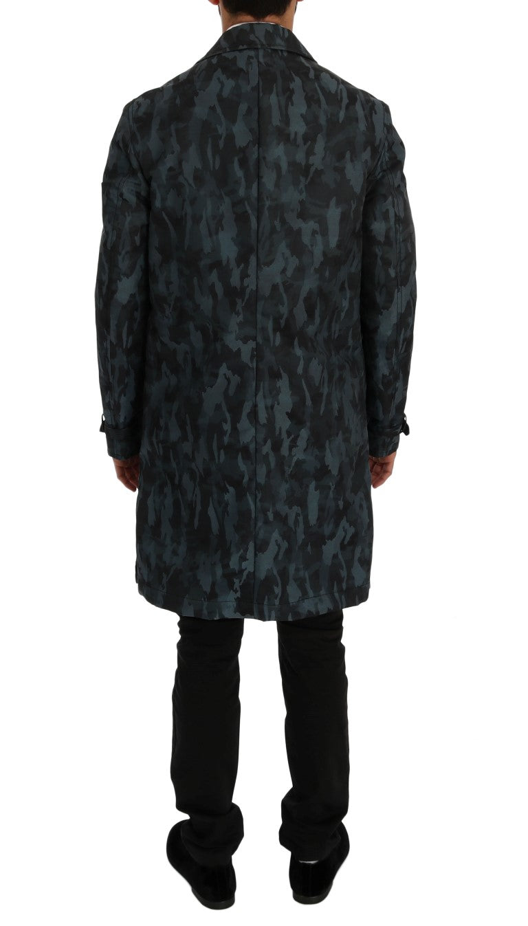 Dolce & Gabbana Blue Camouflage Trench Coat Elegance Dolce & Gabbana