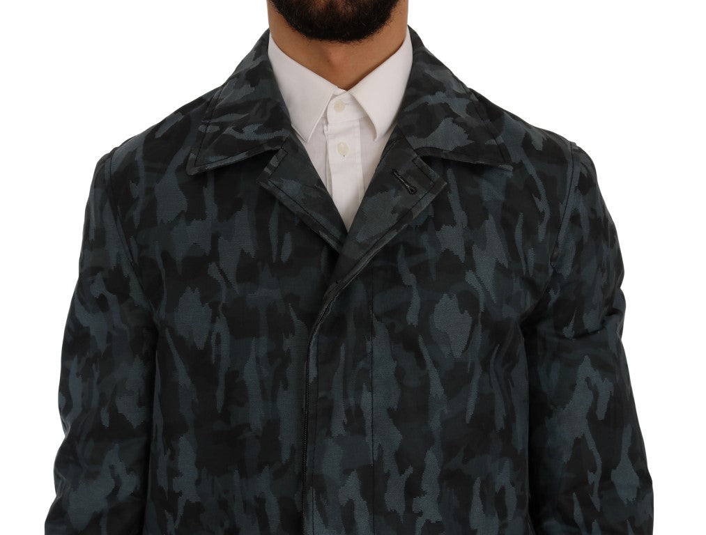 Dolce & Gabbana Blue Camouflage Trench Coat Elegance