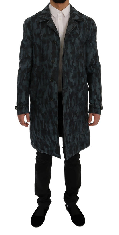 Dolce & Gabbana Blue Camouflage Trench Coat Elegance Dolce & Gabbana