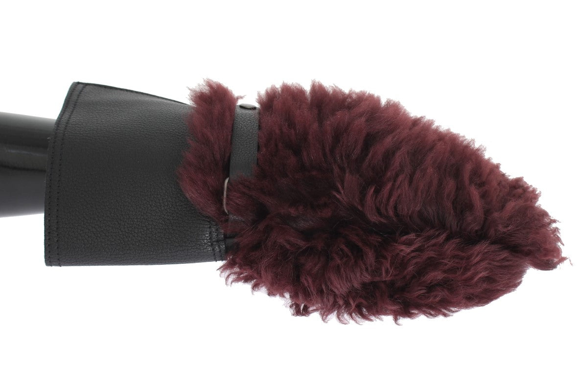 Dolce & Gabbana Elegant Black & Bordeaux Leather Gloves Dolce & Gabbana