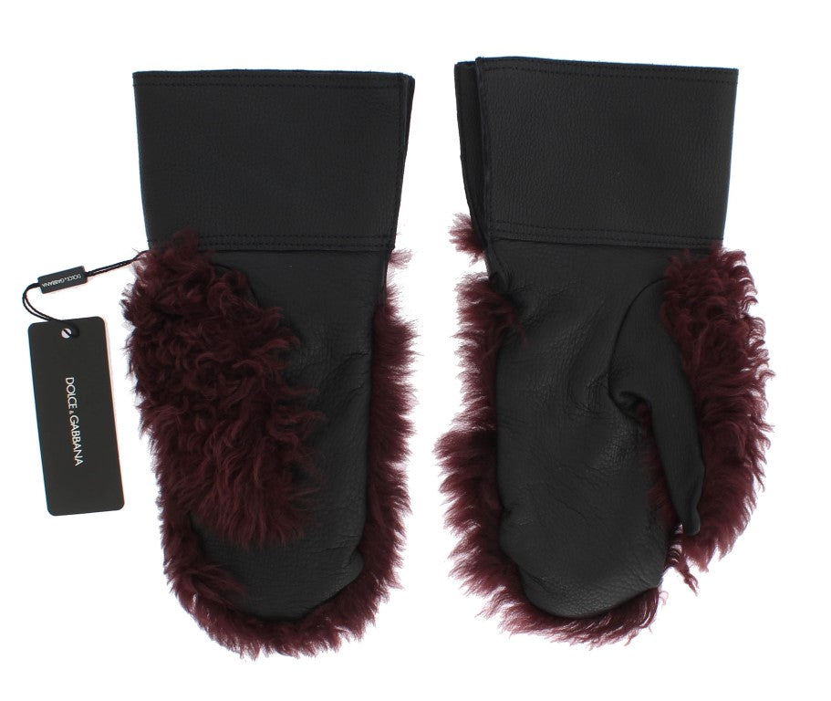 Dolce & Gabbana Elegant Black & Bordeaux Leather Gloves Dolce & Gabbana