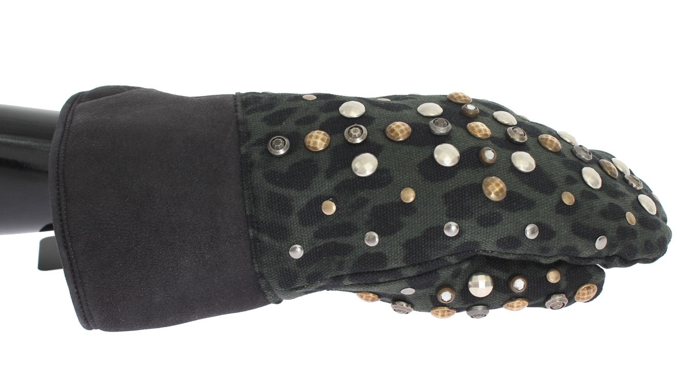 Dolce & Gabbana Elegant Studded Gray Wool Shearling Gloves Dolce & Gabbana