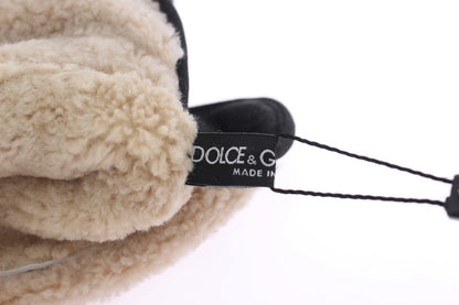 Dolce & Gabbana Elegant Studded Gray Wool Shearling Gloves Dolce & Gabbana