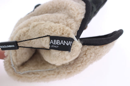 Dolce & Gabbana Elegant Studded Gray Wool Shearling Gloves Dolce & Gabbana