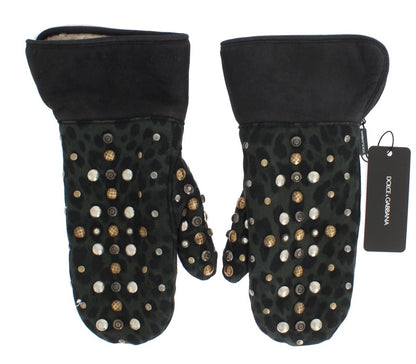 Dolce & Gabbana Elegant Studded Gray Wool Shearling Gloves Dolce & Gabbana