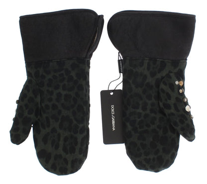 Dolce & Gabbana Elegant Studded Gray Wool Shearling Gloves Dolce & Gabbana