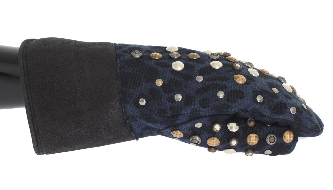 Dolce & Gabbana Chic Gray Wool & Shearling Gloves with Studded Details Dolce & Gabbana