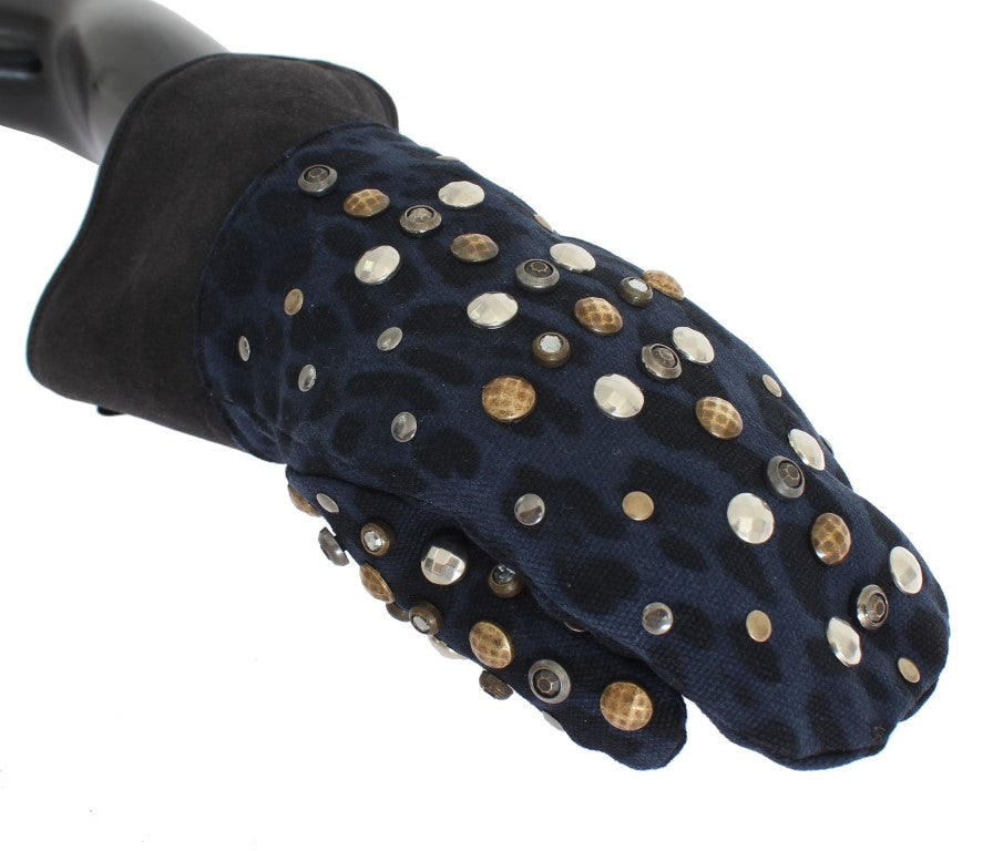 Dolce & Gabbana Chic Gray Wool & Shearling Gloves with Studded Details Dolce & Gabbana