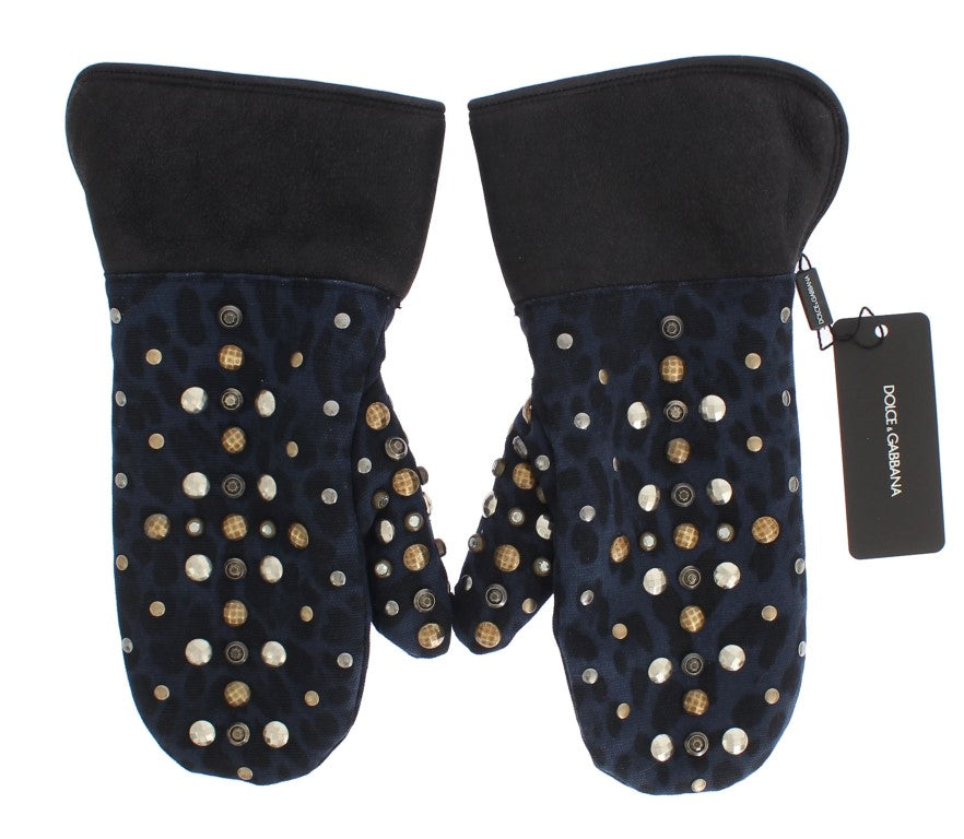 Dolce & Gabbana Chic Gray Wool & Shearling Gloves with Studded Details Dolce & Gabbana