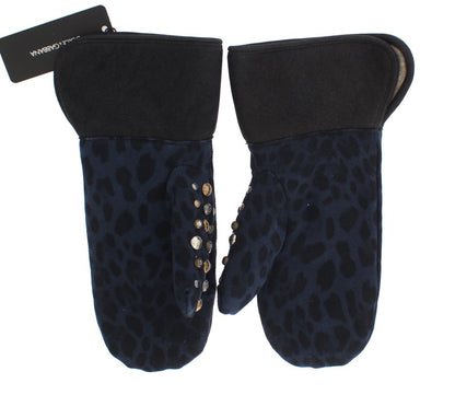 Dolce & Gabbana Chic Gray Wool & Shearling Gloves with Studded Details Dolce & Gabbana