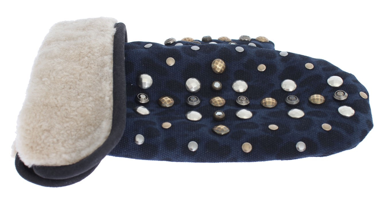 Dolce & Gabbana Chic Gray Wool & Shearling Gloves with Studded Details Dolce & Gabbana