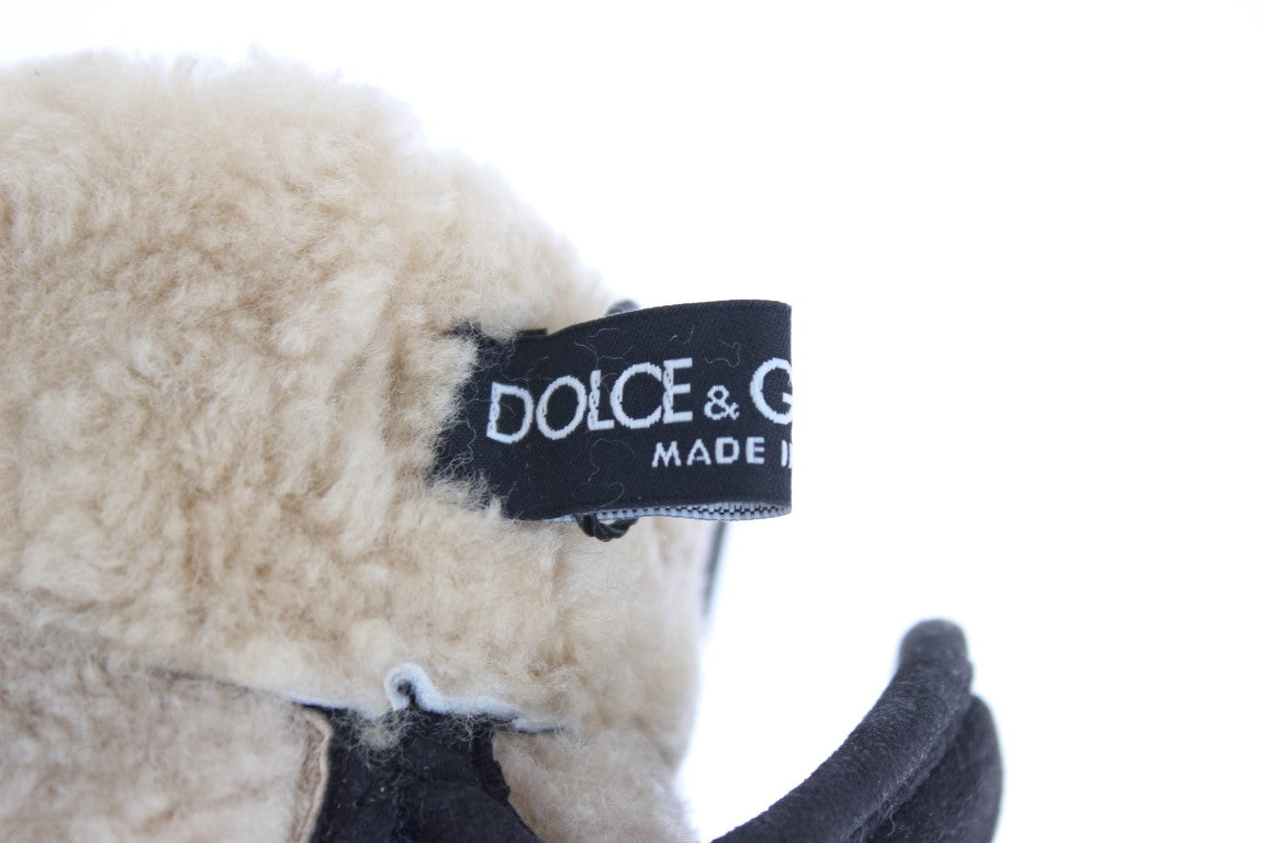 Dolce & Gabbana Chic Gray Wool & Shearling Gloves with Studded Details Dolce & Gabbana