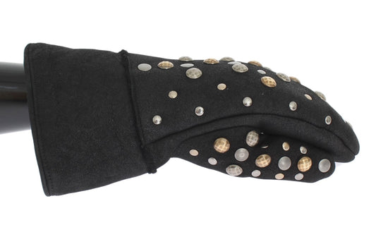 Dolce & Gabbana Elegant Studded Gray Wool Gloves Dolce & Gabbana