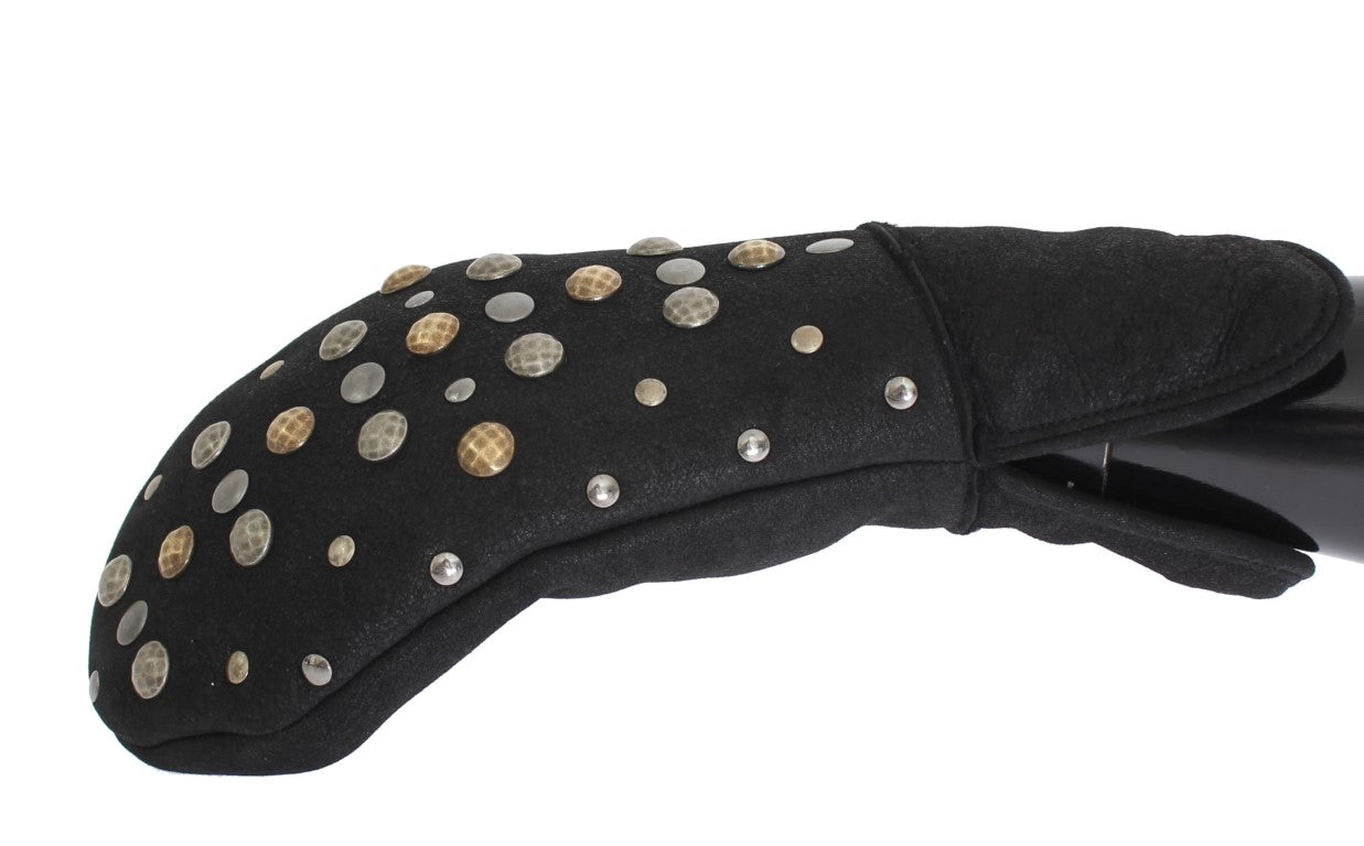 Dolce & Gabbana Elegant Studded Gray Wool Gloves Dolce & Gabbana