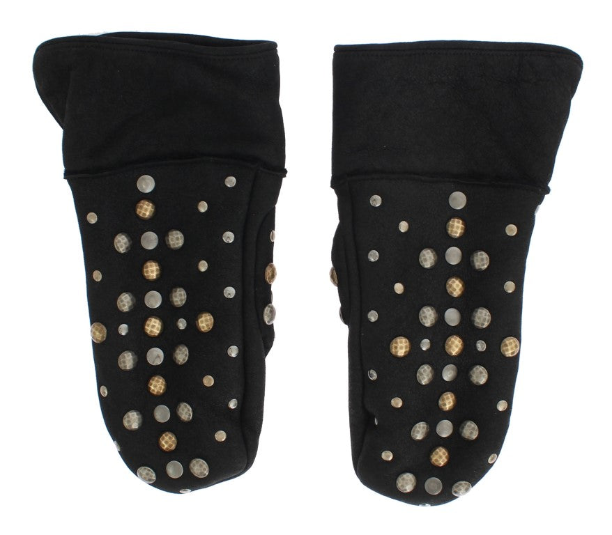 Dolce & Gabbana Elegant Studded Gray Wool Gloves Dolce & Gabbana