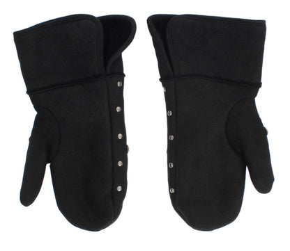 Dolce & Gabbana Elegant Studded Gray Wool Gloves Dolce & Gabbana