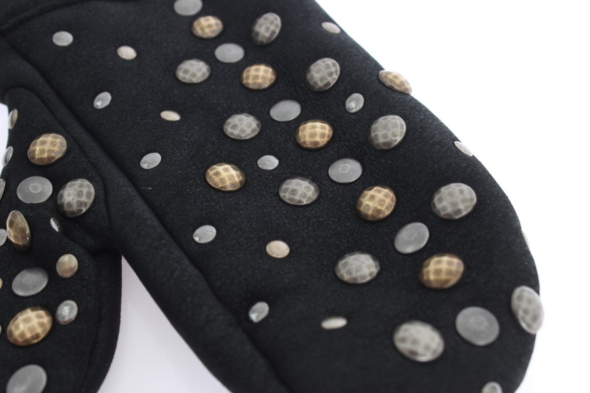 Dolce & Gabbana Elegant Studded Gray Wool Gloves Dolce & Gabbana