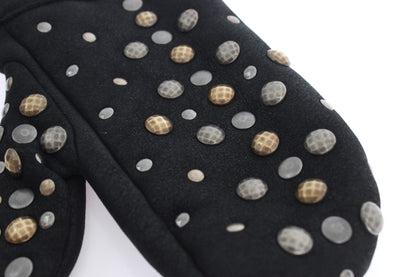 Dolce & Gabbana Elegant Studded Gray Wool Gloves Dolce & Gabbana