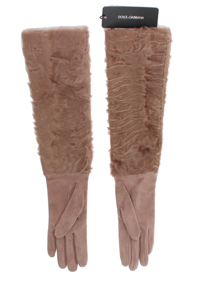 Dolce & Gabbana Elegant Beige Suede Elbow-Length Gloves Dolce & Gabbana