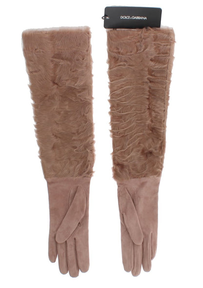 Dolce & Gabbana Elegant Beige Suede Elbow-Length Gloves Dolce & Gabbana